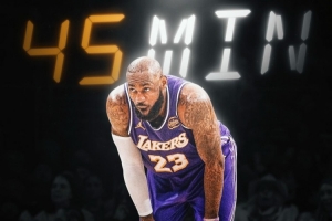 今天真拼了！詹姆斯季后赛生涯至今 已经70次至少出战45分钟！