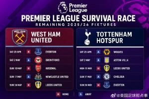 保级大战！最后五轮西汉姆联3主2客，热刺2主3客